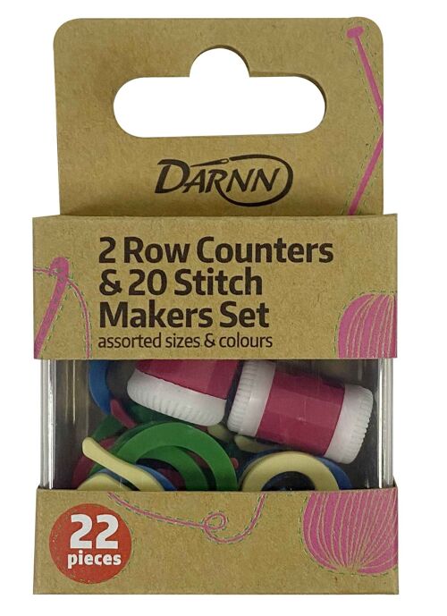 2 ROW COUNTERS & 20 STITCH MARKERS SET, Knitting Accessories Set, Row Counter & Stitch Marker with Storage Box
