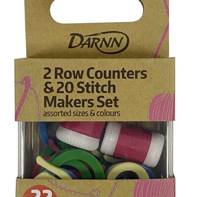 2 ROW COUNTERS & 20 STITCH MARKERS SET, Knitting Accessories Set, Row Counter & Stitch Marker with Storage Box