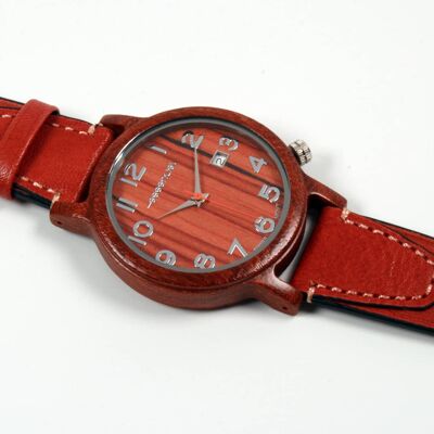 London men's red wood watch