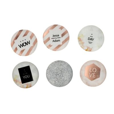 Set of 6 3 cm Round Magnets with Phrases for Decoration