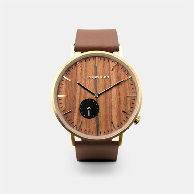 City walnut metal men's watch