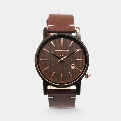Elegant ebony leather wood watch