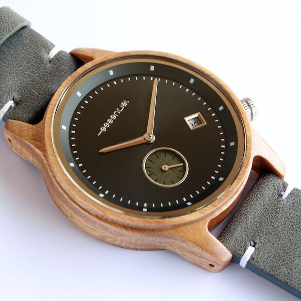 Mariner black walnut leather wood watch