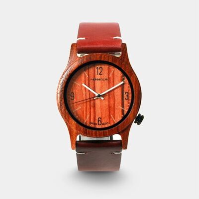 Mars rosewood men's leather watch