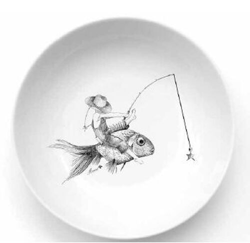 vaisselle enfants, Assiette creuse porcelaine pêcheur