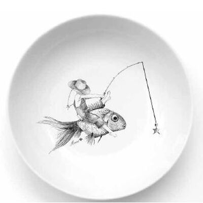 vajilla infantil, plato hondo de porcelana pescador