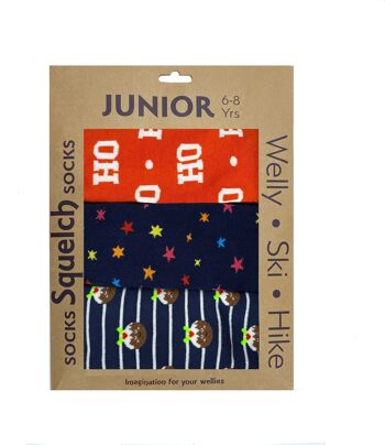 Lot de trois chaussettes Squelch Junior Welly dans une boîte cadeau Noël 1