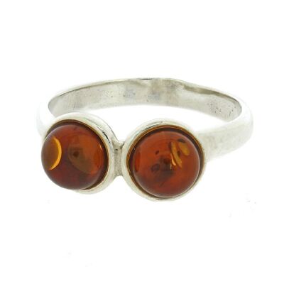 Double Round Cognac Amber Ring Size L with Presentation Box
