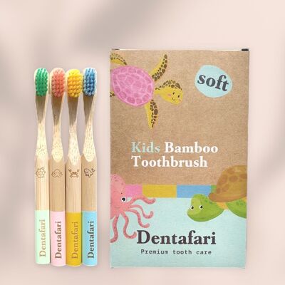 Set da 4 spazzolini da denti per bambini in bambù morbido