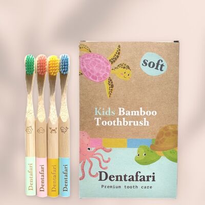 Set da 4 spazzolini da denti per bambini in bambù morbido