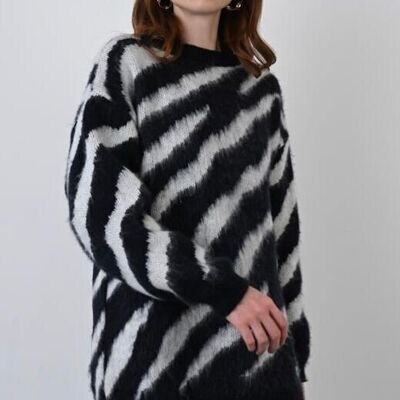 Eleganter Pullover mit SCHWARZEM Zebramuster - IROSA