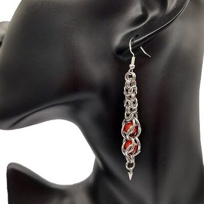 Chain Maille - Bright Tiger Eye Red Captured Dangle Earrings