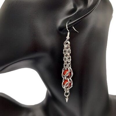 Chain Maille - Boucles d'oreilles pendantes capturées rouge œil de tigre brillant