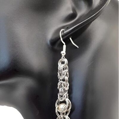 Maille - Faux Pearl Captured Long Dangle Earrings