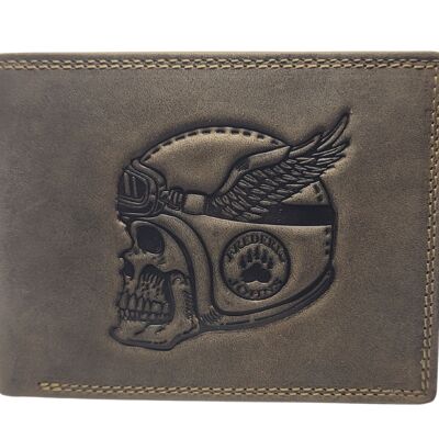 Leather Wallet - Genuine Leather - RFID Wallet - 10 Cards, Coins, Banknotes - Gift idea - Wood skull model