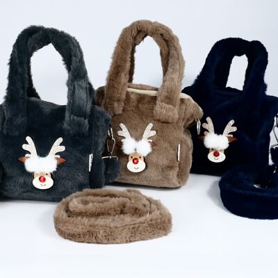 Plush bag, reindeer Ellie, rectangular, long strap