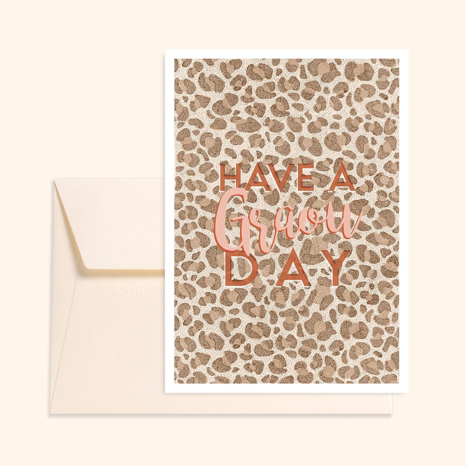 Postal ilustrada – Fabricada en Bretaña – Formato estándar – Graou – Motivo de leopardo