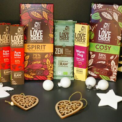 Confezione natalizia di cioccolato biologico e vegano Lovechock
