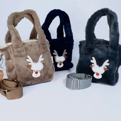 Bag plush, reindeer Ellie, rectangular, plain carrying strap