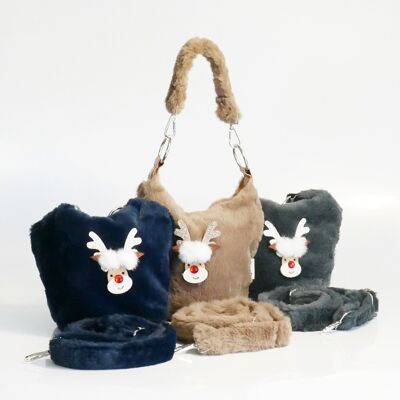 Plush bag, reindeer Ellie, round, long strap