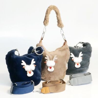 Bag plush, reindeer Ellie, round, plain carrying strap