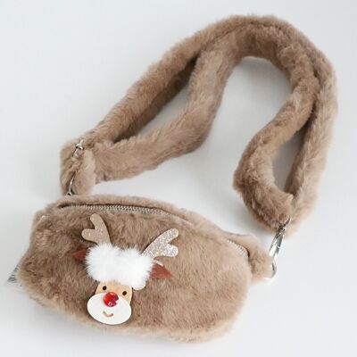 Sidebag peluche, renne Elli, longue sangle de transport, marron