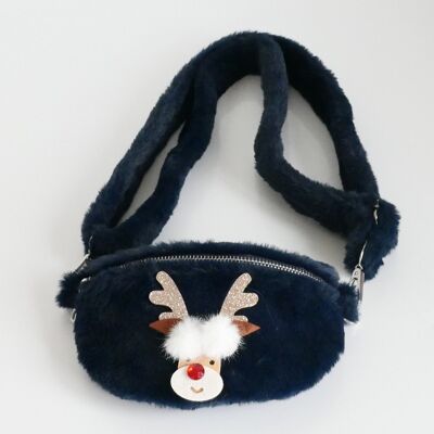 Sidebag plush, reindeer Ellie, long strap, dark blue