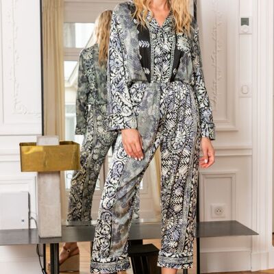 Long Paper Bag cut pants, Cleopatra print