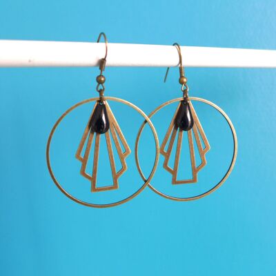 Black Art Deco graphic fan hoop earrings