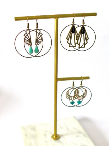 Boucles d'oreilles créoles éventail graphique Art Déco noires 17