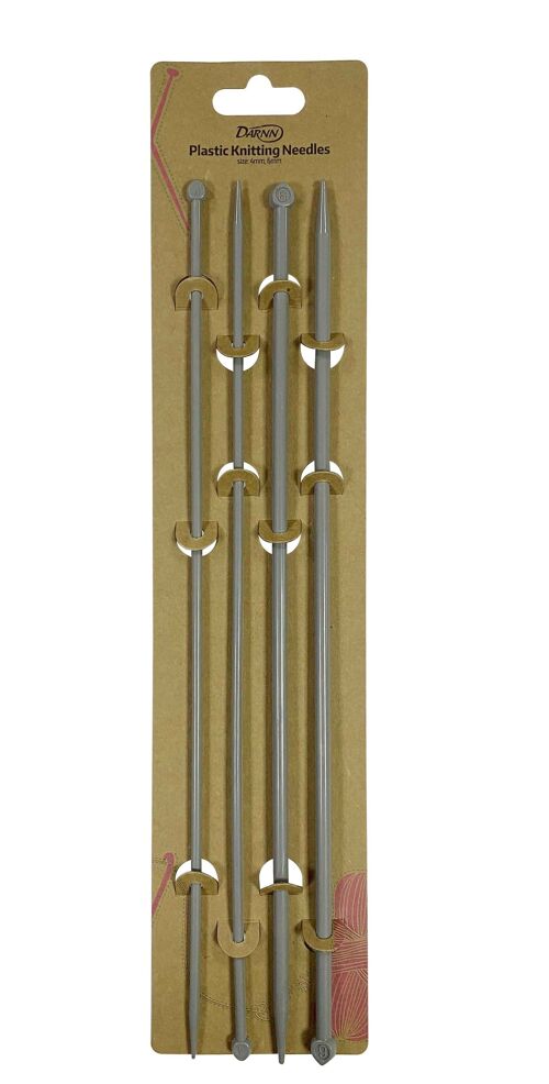 PLASTIC KNITTING NEEDLES 2 PAIRS, 35mm Long Plastic Needles 4mm& 6mm, Single Pointed Straight Plastic Needles for Knitting, Set of 2 Plastic Needles 4mm & 6mm