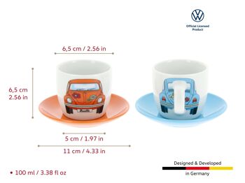 VW Käfer Käfer Espressotassen 2-teiliges Set 100 ml, BETA51 – Vorderseite/BL & GOLD 2