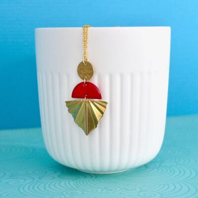 Chic graphic necklace in raw and glittery gold and red enamel