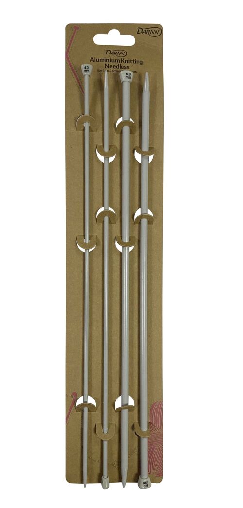 ALUMINIUM KNITTING NEEDLES 2 PAIRS, Single Pointed Knitting Needle Set, Aluminium Lightweight Straight Knitting Needles, 4mm & 6mm Straight Knitting Needle Set, 35cm Long Knitting Needles