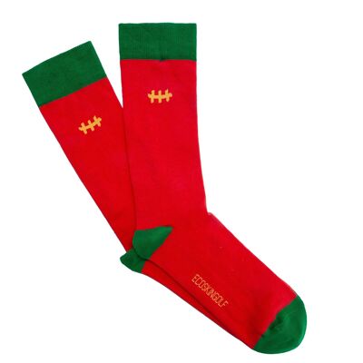 Albatros model socks in red and elastic, green heel and toe – Men's in organic fabric.