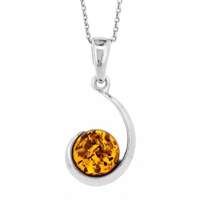 Pendentif courbe en ambre cognac avec chaîne trace de 18 po et boîte