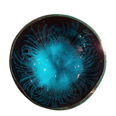 Blue feather lacquered coconut bowl