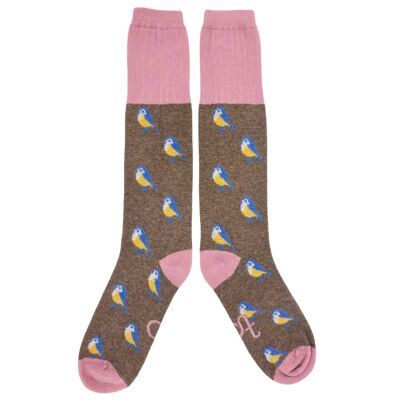 Damen-Stiefelsocken aus Lammwolle, Blaumeisen – zartes Braun