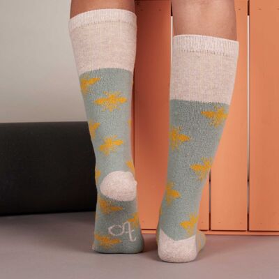 Women's Lambswool Boot Socks  - bees - jade