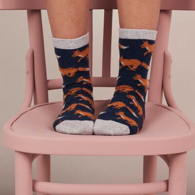 Women's Lambswool Ankle Socks - foxes - midnight