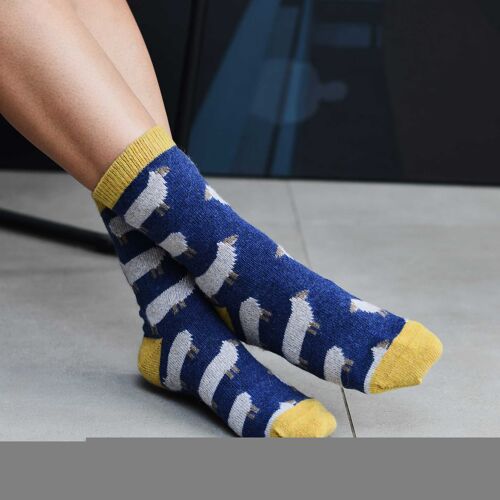 Women's Lambswool Ankle Socks - sheep - navy blue