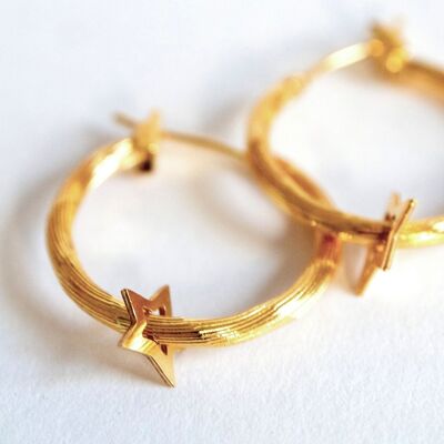 Big Stars Striated Hoop Earrings - non-allergenic - made in France