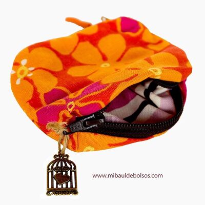 Orange “Flower Power” double zipper purse