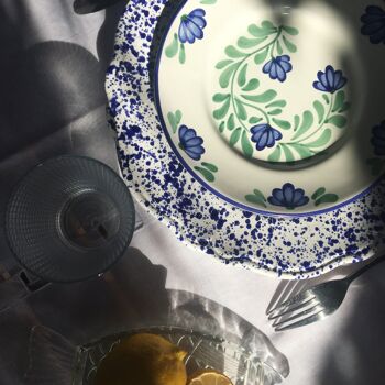 Assiette mouchetée et tachetée, modèle Schizzi bleue format Vintage - Peinte à la main - Made in Italy 2