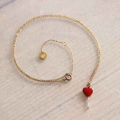 Stainless steel fine necklace with fairytale heart - red/gold