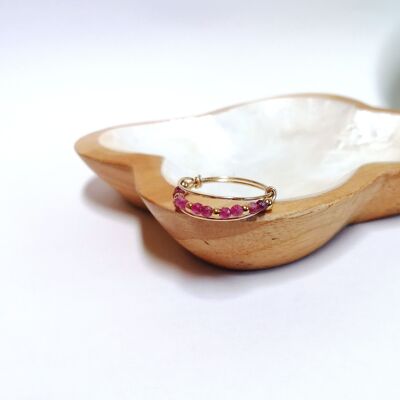 Triple Row Ring in Pink Tourmaline and Gold Filled - Vibrant Elegance