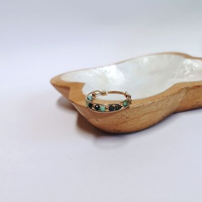 Triple Row Ring in African Turquoise and Gold Filled - Elegance Inspired by the Earth