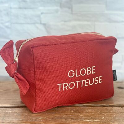 Large embroidered toiletry bag "Globe Trotteuse" Tangerine