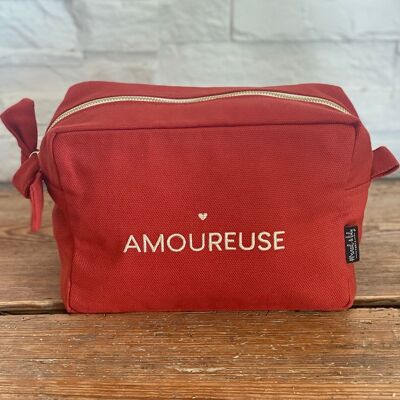 Large embroidered toiletry bag "Amoureuse" Tangerine - Valentine's Day