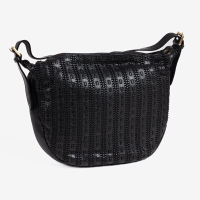 BRAIDED LEATHER BAG FOR WOMEN, BLACK COLOR. 33x25x09CM